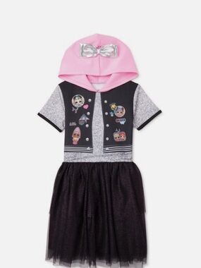 L.O.L. Surprise! Pink Hooded Dress with Silver Bow and Black Tulle Skirt
